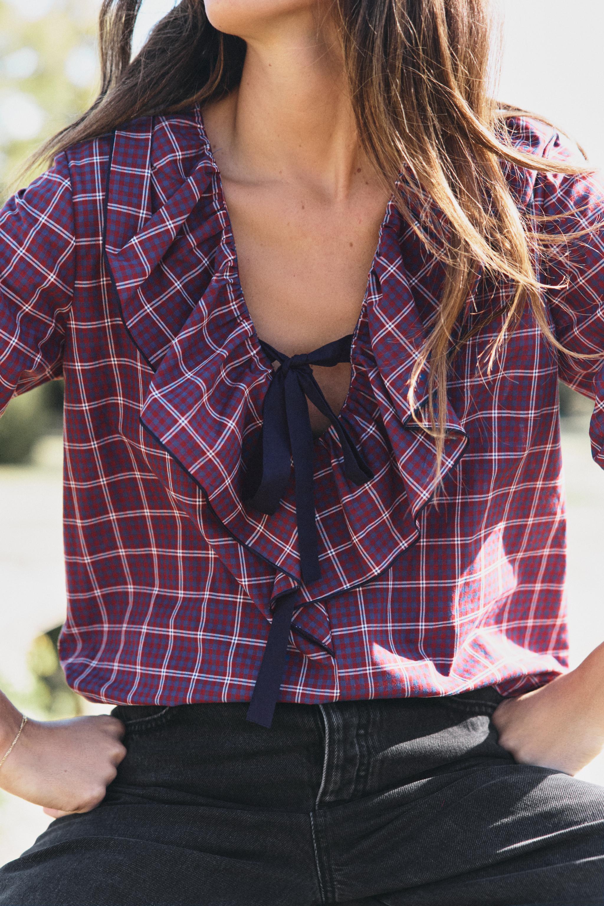 CHECKED BOW BLOUSE