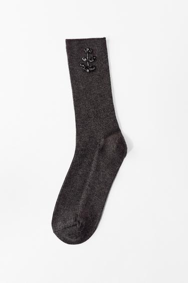 MEIAS LISAS COM JOIAS - Cinzento da Zara