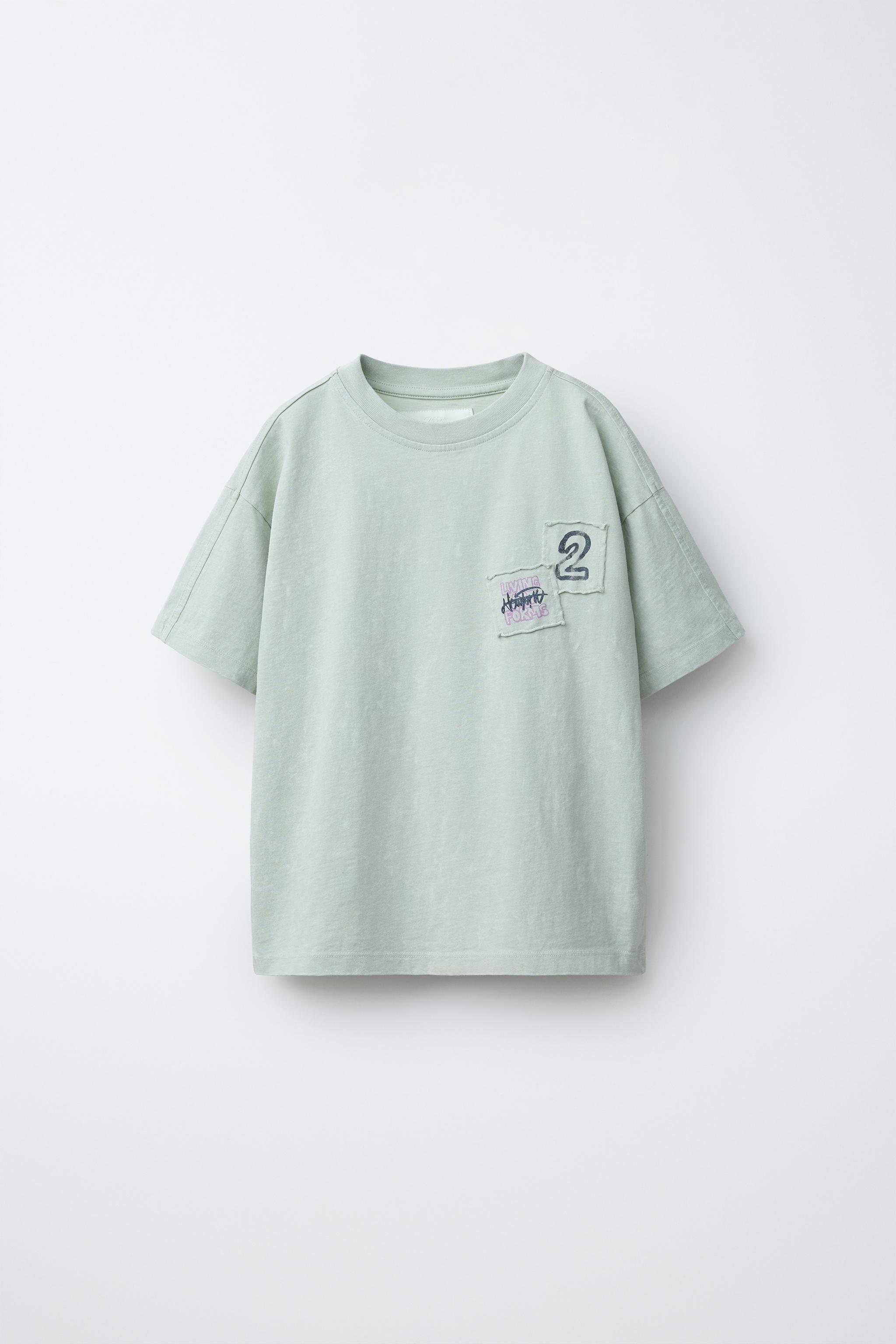 WASHED EFFECT PATCH T-SHIRT - Sea green | ZARA Canada