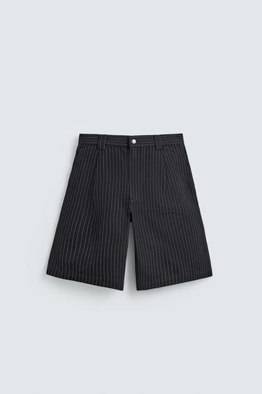 PINSTRIPE PLEATED BERMUDA SHORTS - Blue by Zara