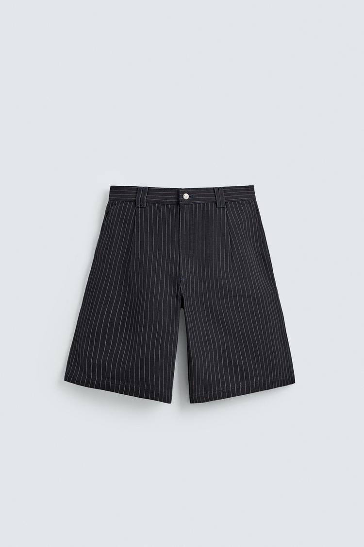ZARA PINSTRIPE PLEATED BERMUDA SHORTS