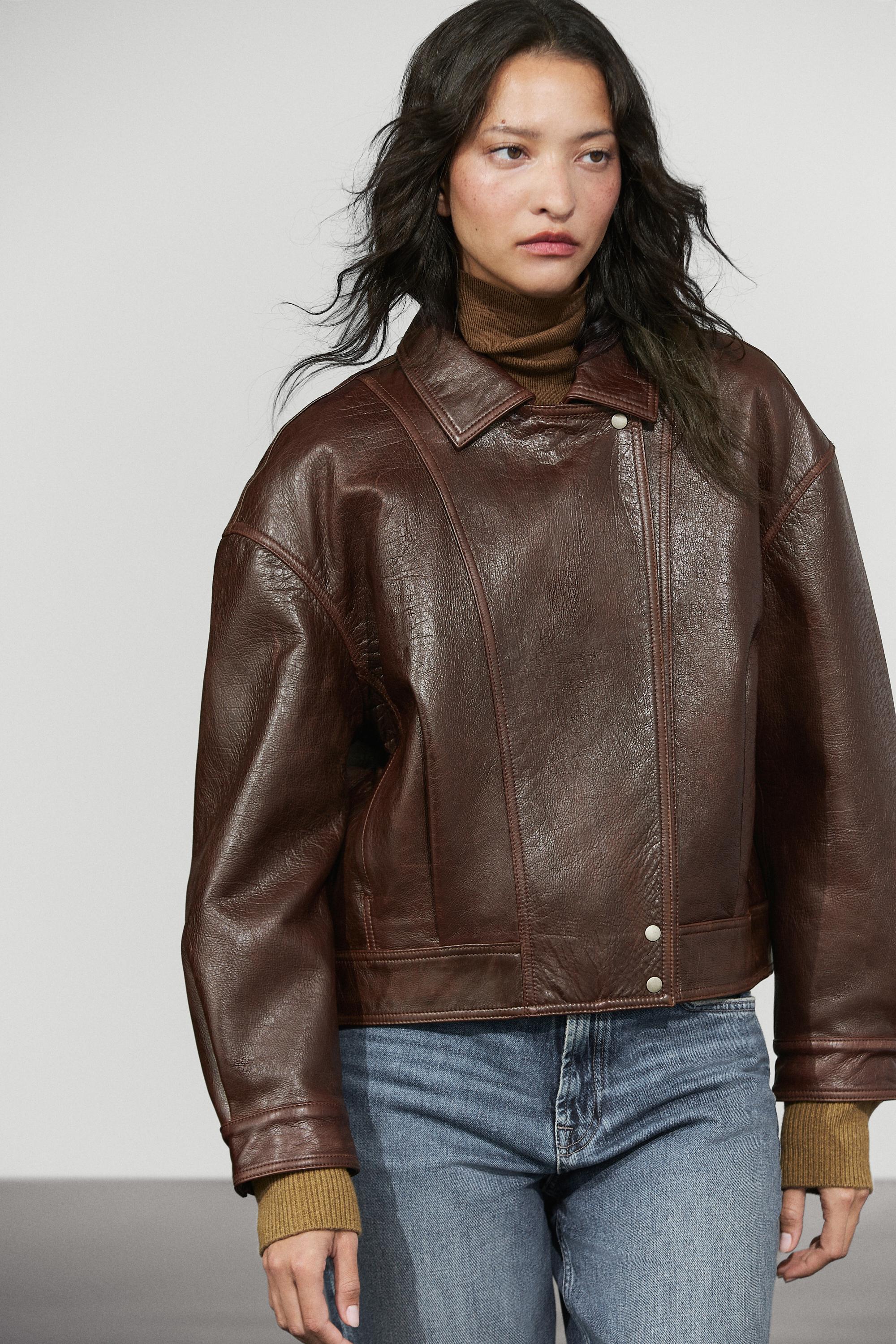 Pleated-detail Nappa leather jacket
