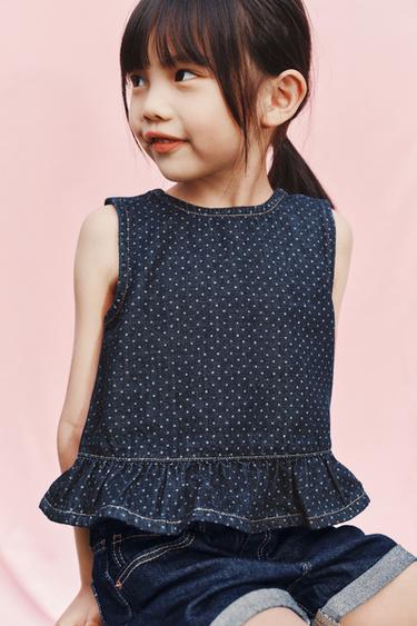 Zara 圓點印花上衣 - 藍色