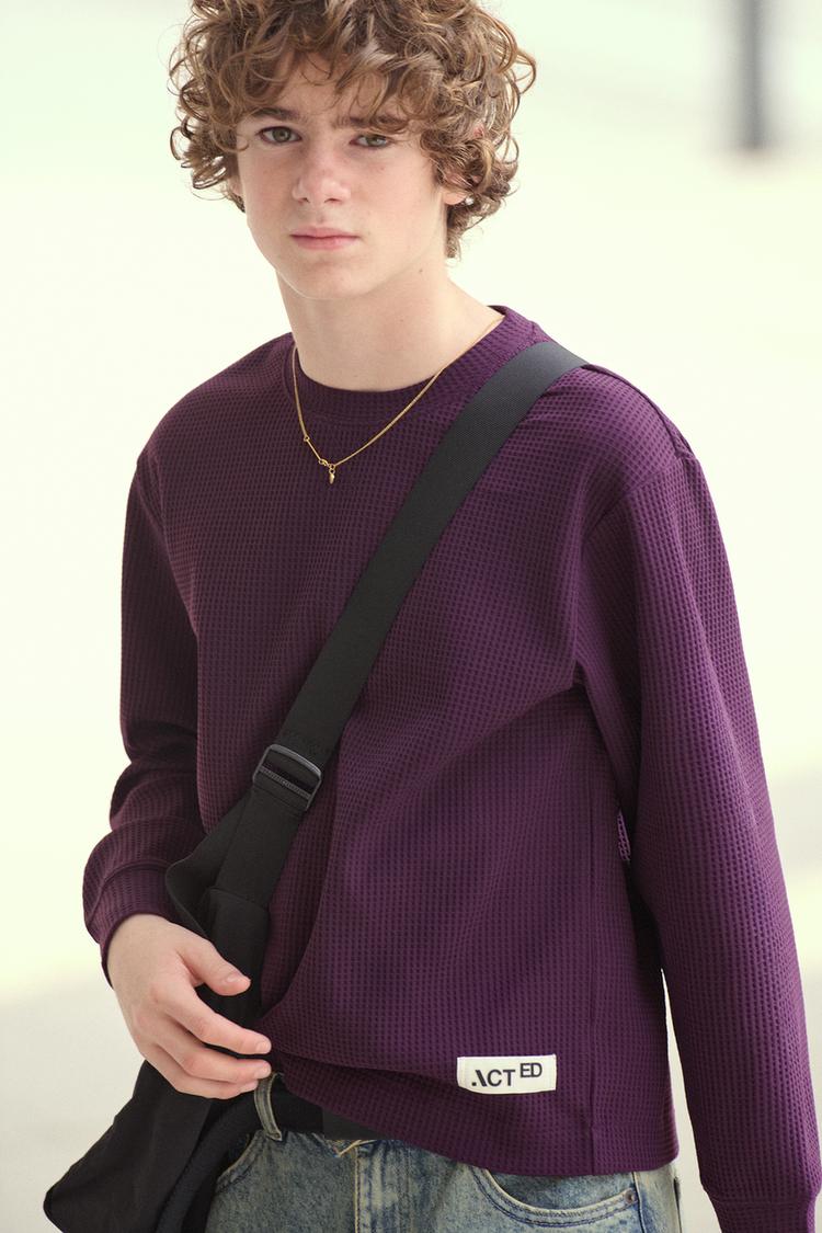 WAFFLE T-SHIRT WITH LABEL — Purple