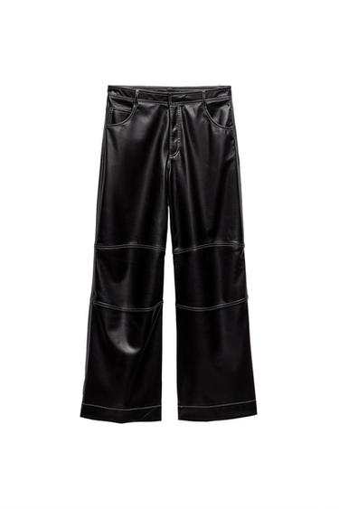 TOPSTITCHED FAUX LEATHER PANTS