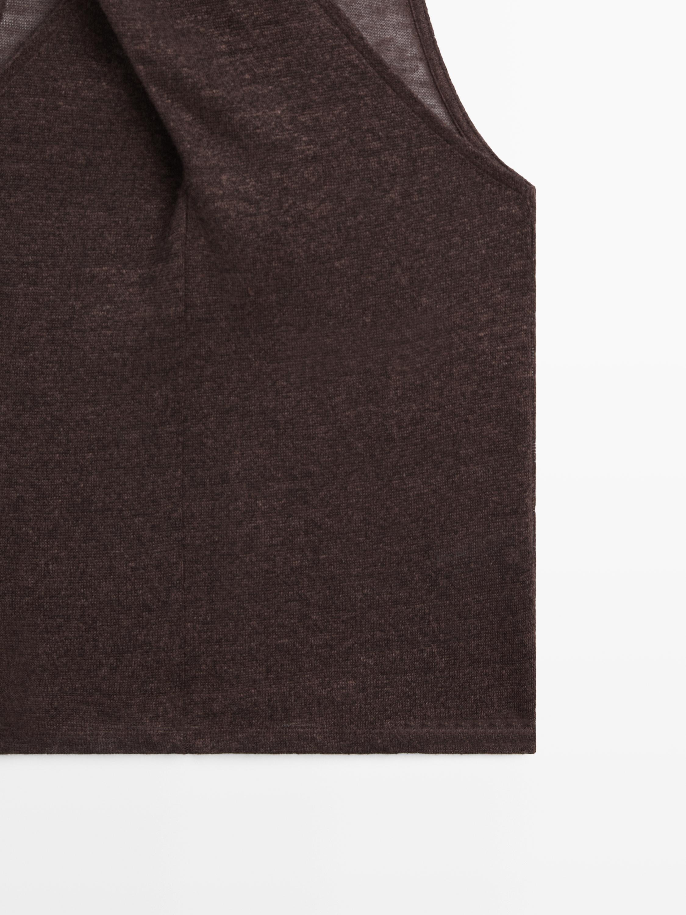 Linen blend top with surplice neckline