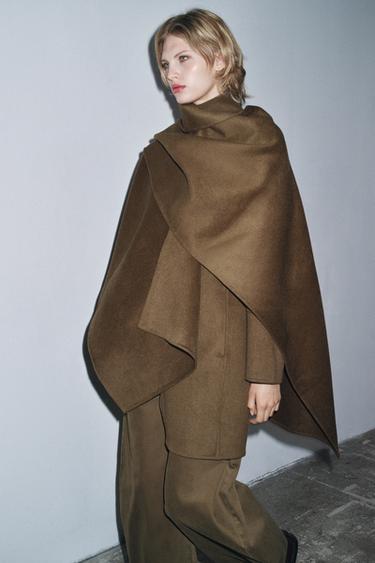WOOL CAPE COAT ZW COLLECTION - Khaki by Zara - Image 0