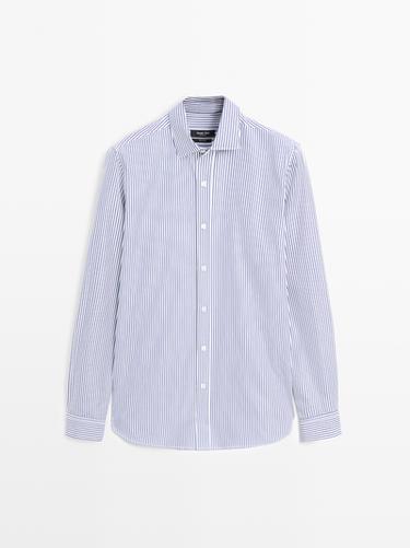 Zara Regular fit striped 100% cotton shirt - Bluish