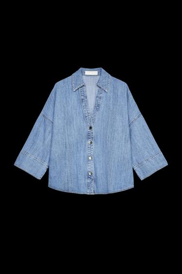 CAMISA Z1975 DENIM MANGA ANCHA - Azul medio de Zara - Imagen 0