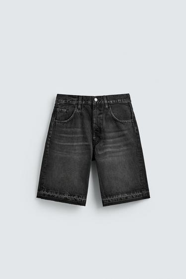 RELAXED FIT DENIM BERMUDA SHORTS - Charcoal by Zara