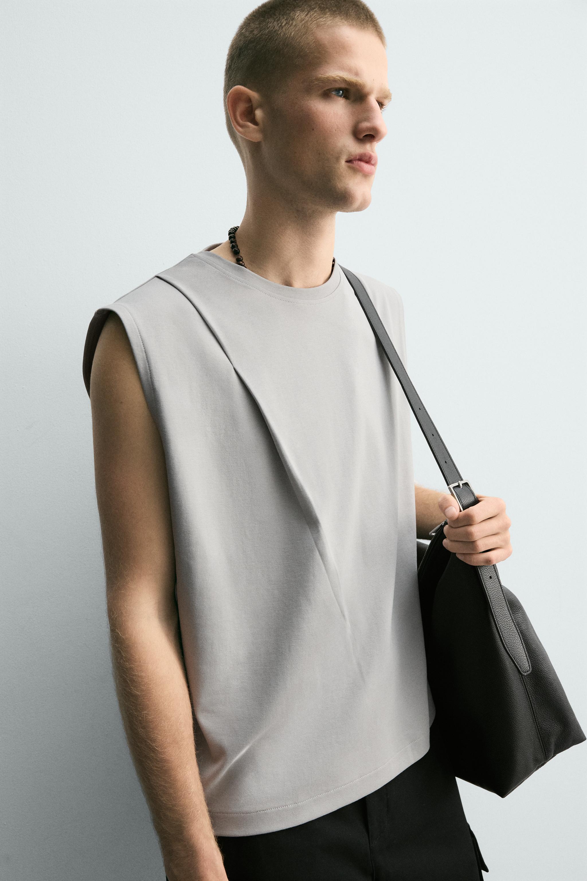 RELAXED FIT INTERLOCK PLEAT TANK TOP - Light grey | ZARA Thailand