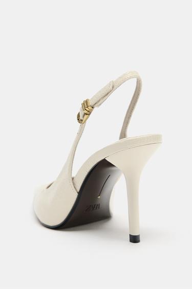 EMBOSSED HEELED SLINGBACK SHOES - Ecru White by Zara - Image 6