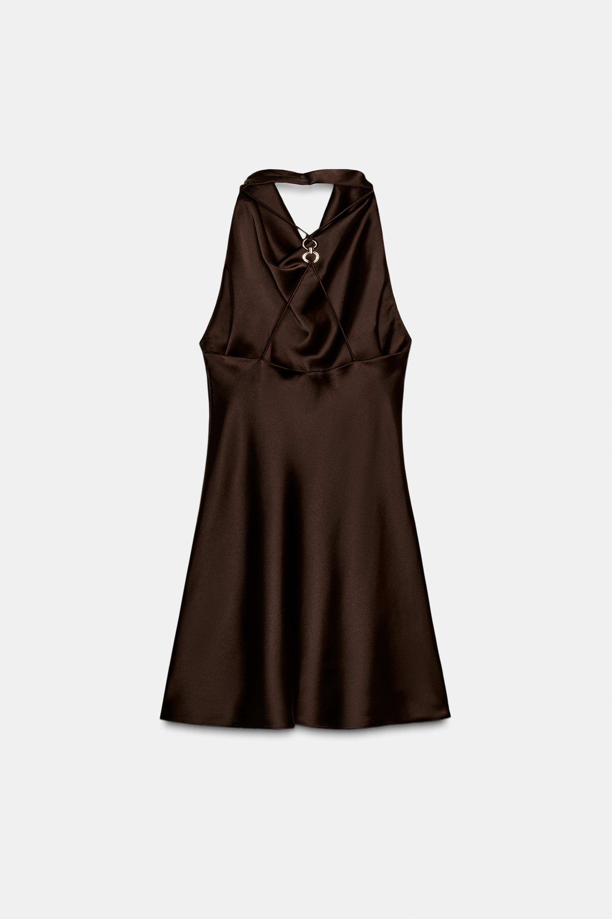 SATIN EFFECT SHORT DRESS - Brown | ZARA United States