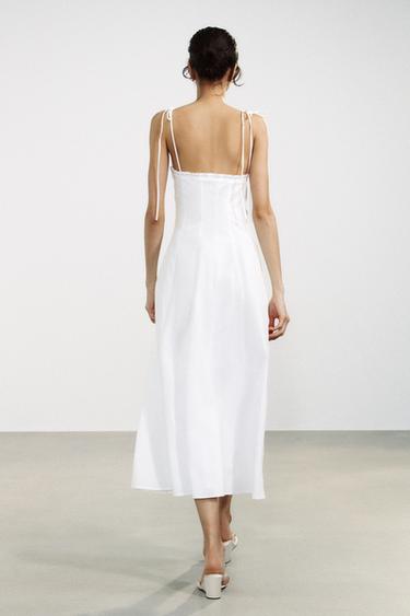 ROBE MI-LONGUE EN POPELINE À VOLANTS - Blanc de Zara - Image 4