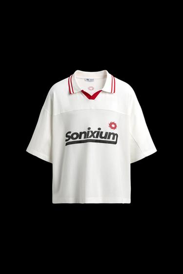 Zara RETRO SOCCER PRINT POLO SHIRT - Ecru