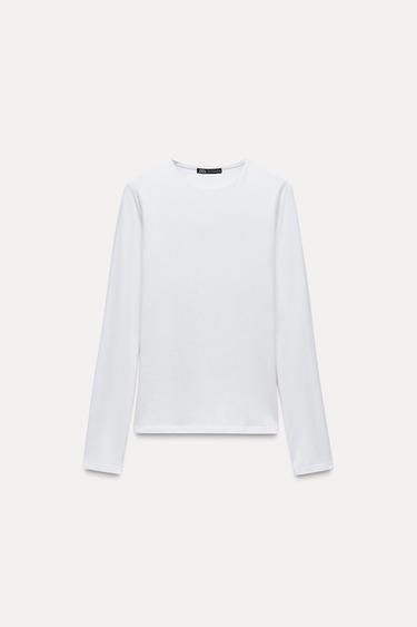 CAMISETA MANGA LARGA - Blanco de Zara