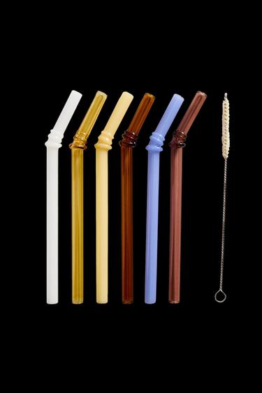 SET OF BOROSILICATE GLASS STRAWS - Marrón-Azul de Zara - Imagen 0