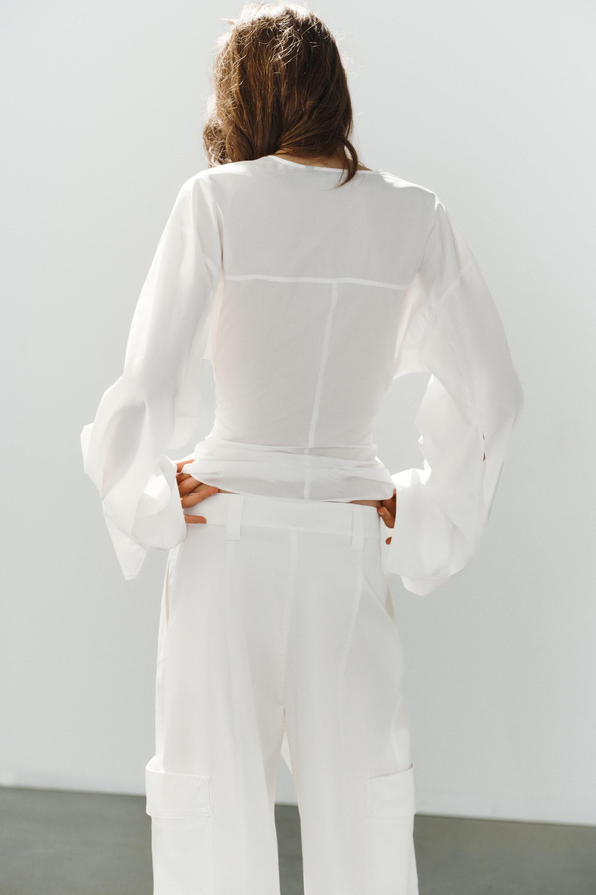 CHEMISE EN POPELINE À MANCHES BOUFFANTES