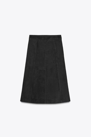 ZW COLLECTION LIMITED EDITION SUEDE LEATHER FLARED SKIRT - Black by Zara
