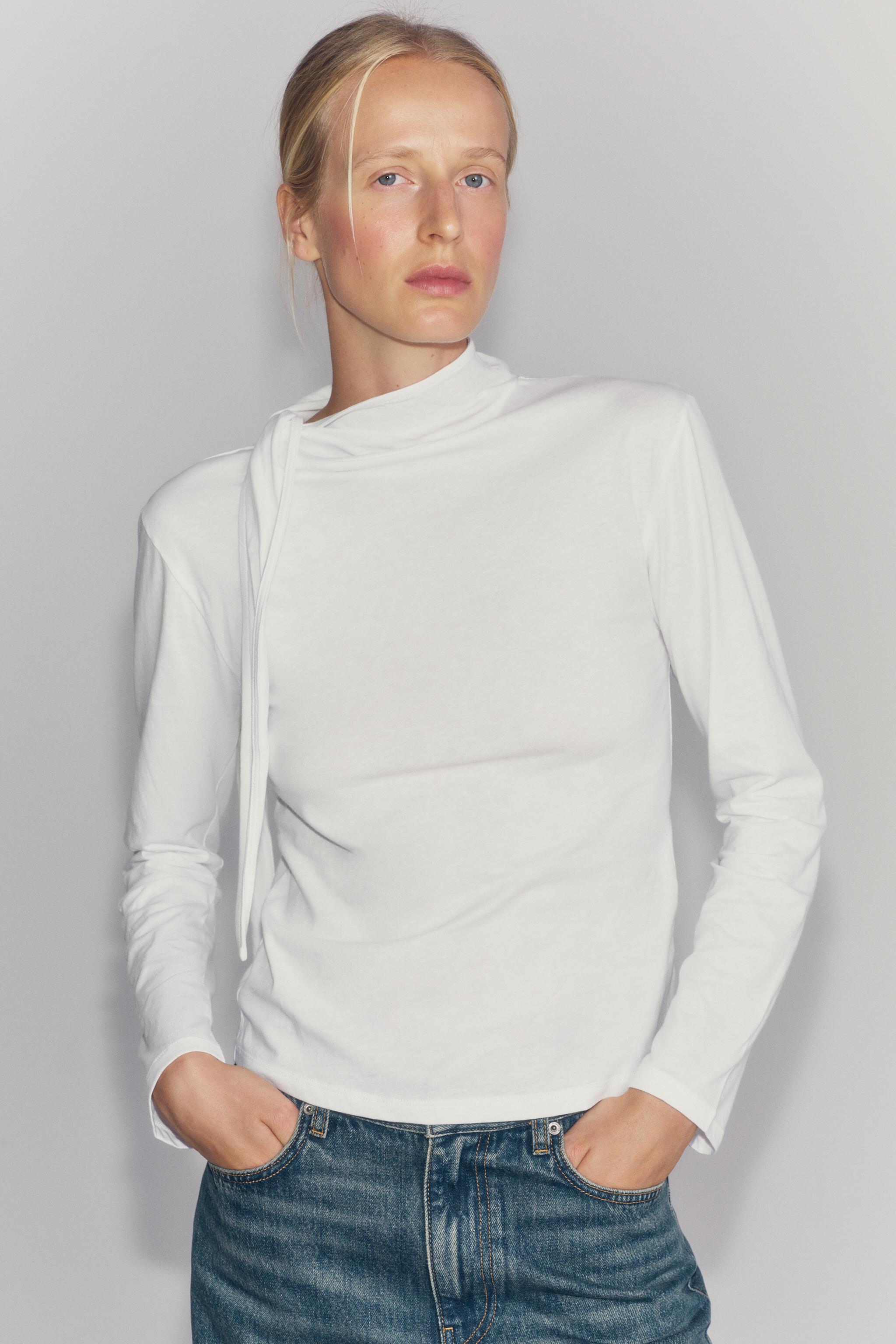 Женские футболки Zara SCARF DETAIL T-SHIRT — фото 3
