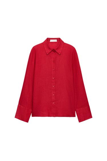 قميص 100% كتان ZW COLLECTION - أحمر الخاص بـ Zara