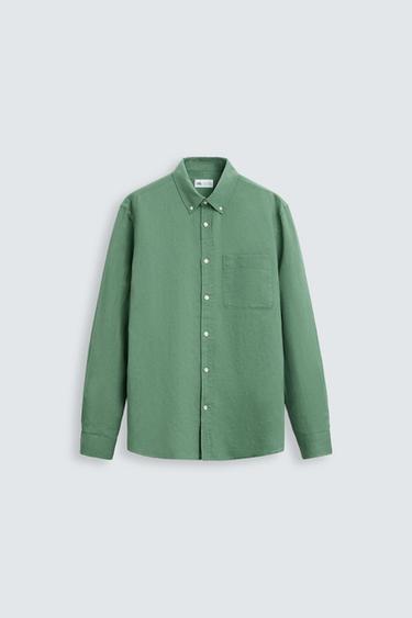 COTTON - LINEN SHIRT - GREEN by Zara
