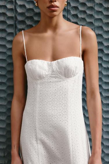 VESTIDO MIDI CORSETERO BORDADOS PERFORADOS - Blanco de Zara