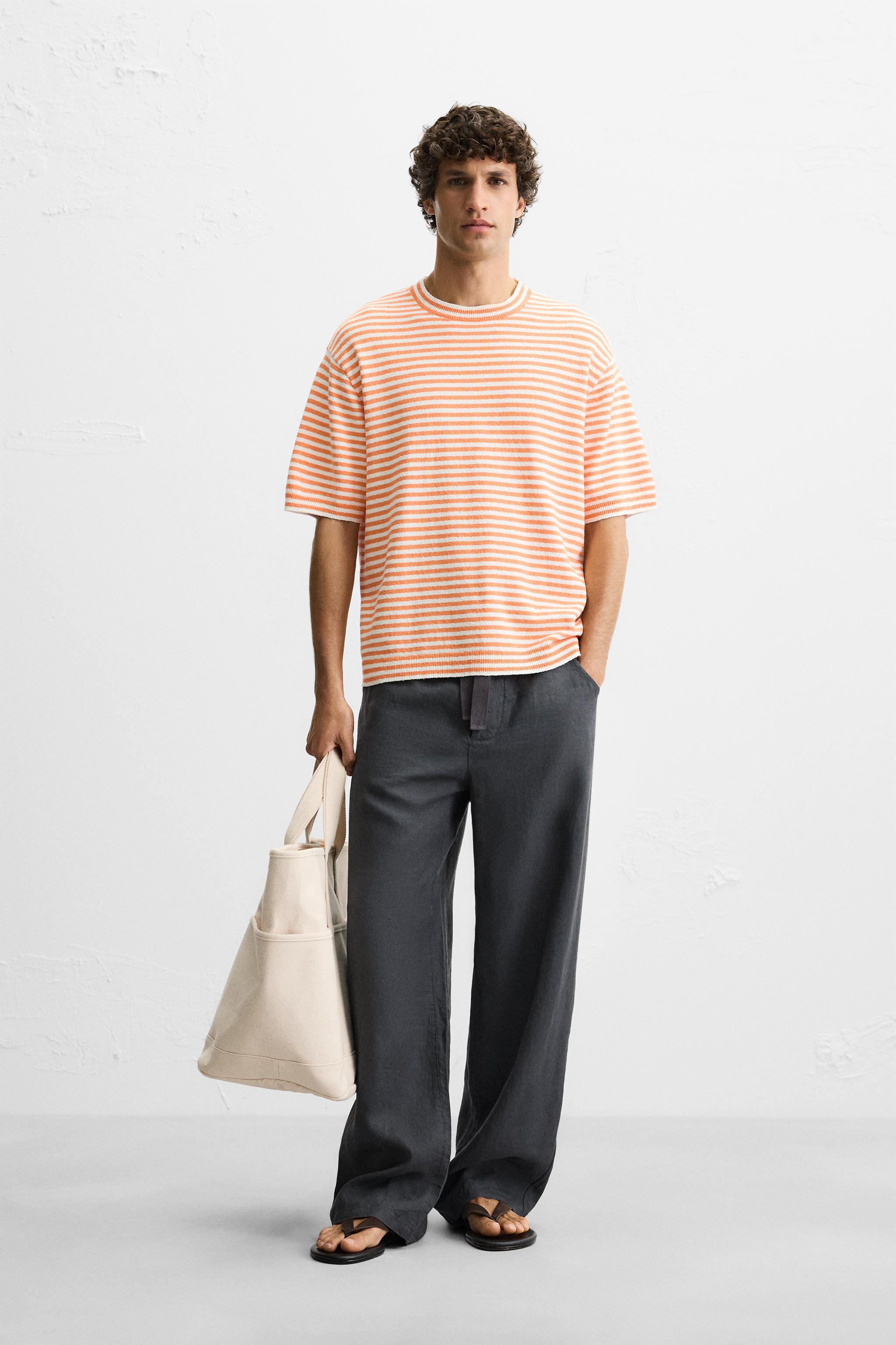 ZARA ホワイト ストライプ ニット XL - メルカリ