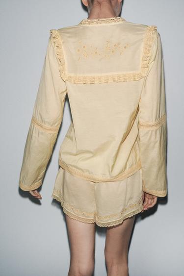 FLORAL EMBROIDERED LACE SHORTS - LIMITED EDITION - Yellow by Zara - Image 2