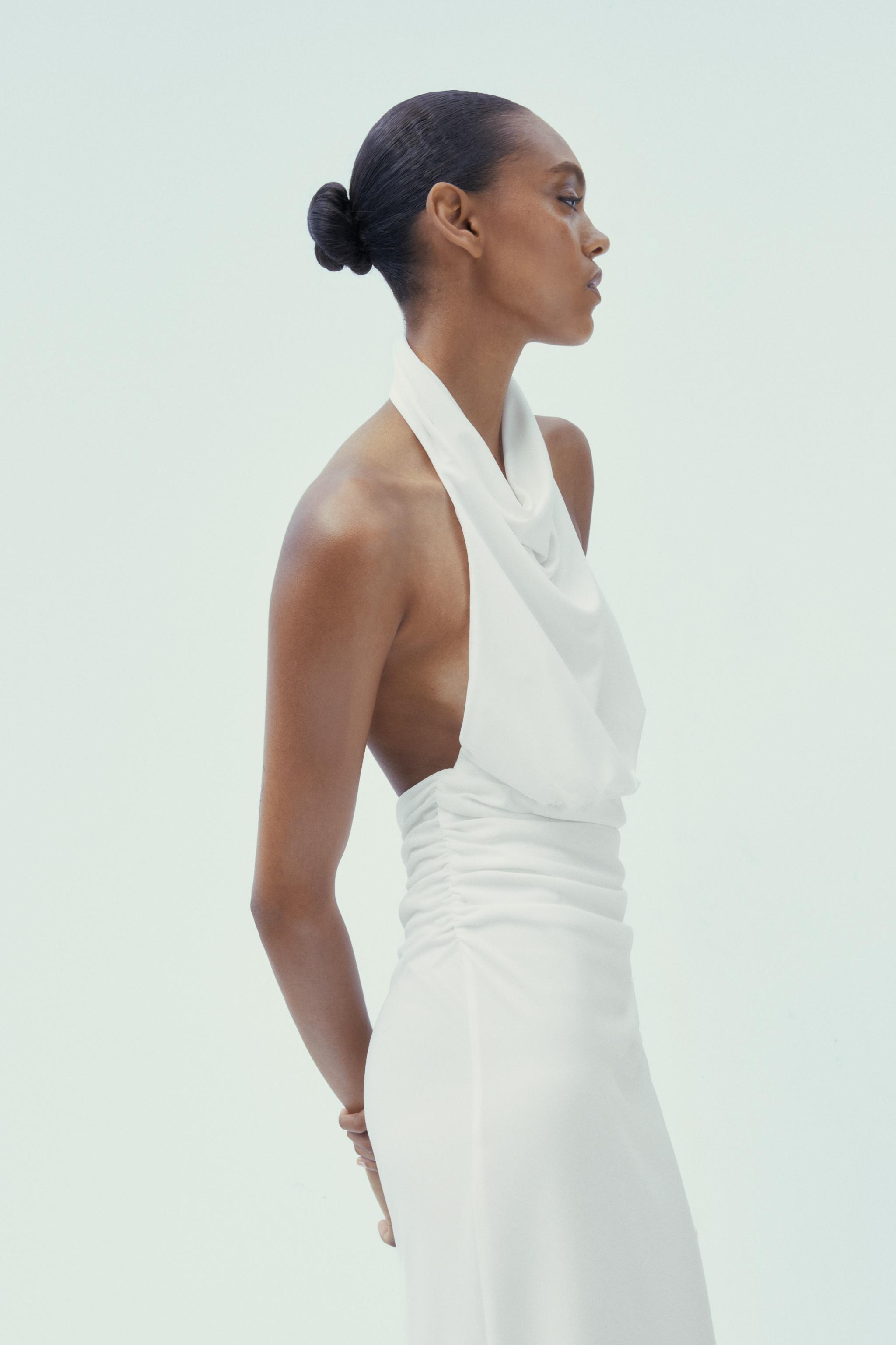 LONG OPEN BACK HALTER DRESS - White | ZARA Canada