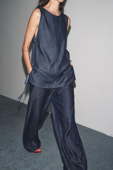 ZW COLLECTION CROSSOVER DENIM TROUSERS - Blue by Zara