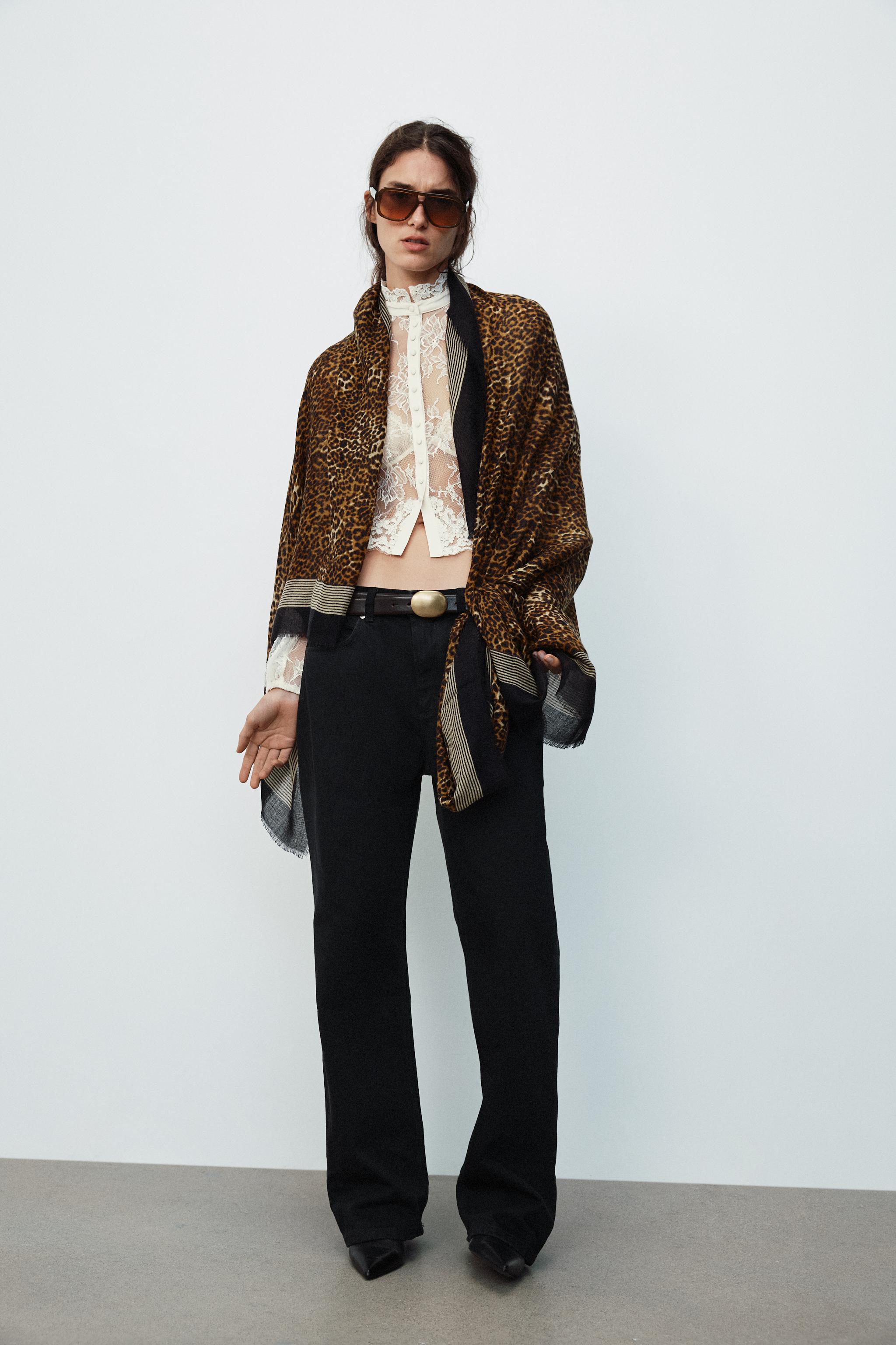 WOOL-BLEND ANIMAL-PRINT STRIPED SCARF