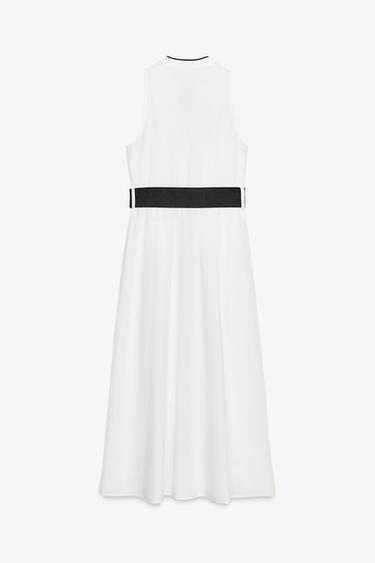 ROBE MIDI EN POPELINE LISERÉS CONTRASTE - Écru de Zara - Image 7