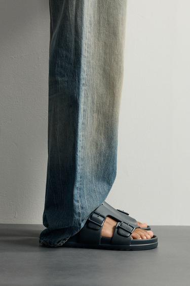 RUBBERISED DOUBLE-STRAP SANDALS - Blue by Zara - Image 0