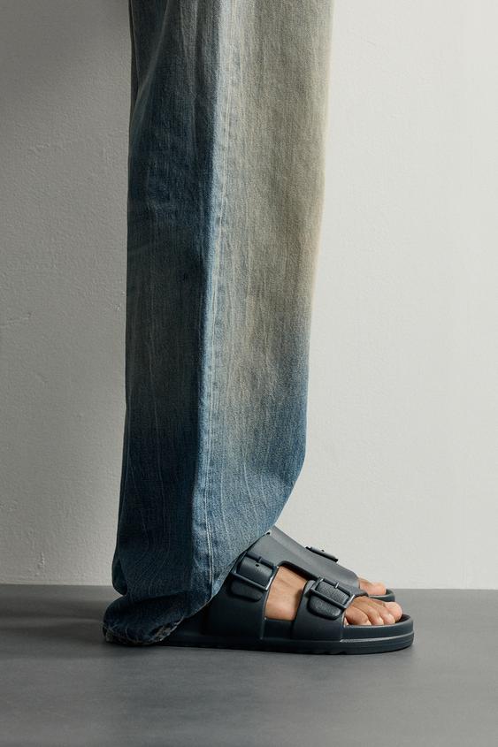 RUBBERISED DOUBLE-STRAP SANDALS - Blue by Zara - Image 0