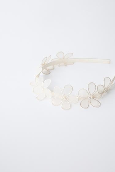 FLOWER AND FAUX PEARL HEADBAND - Ecru by Zara - Image 1