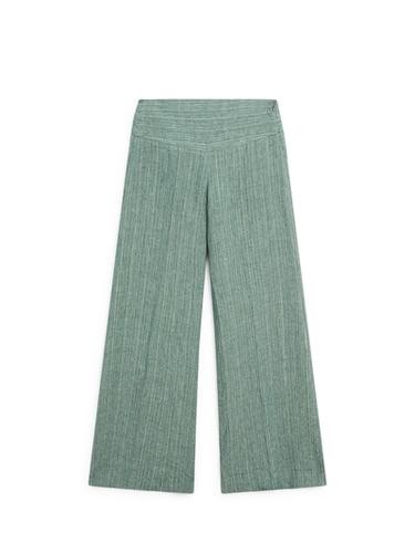 Zara Striped flowing trousers with corset belt detail - Sea green