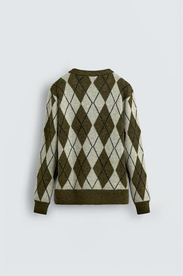 ARGYLE JACQUARD SWEATER - Khaki by Zara - Image 7