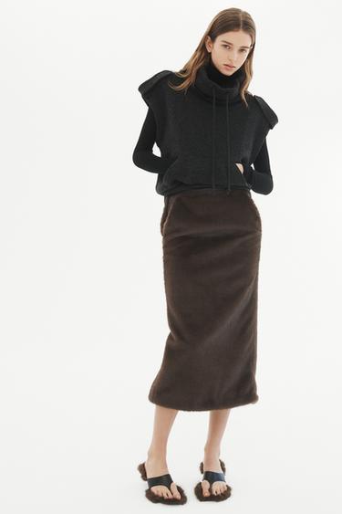 FALDA MIDI EFECTO PELO LIMITED EDITION - Marrón de Zara - Imagen 0
