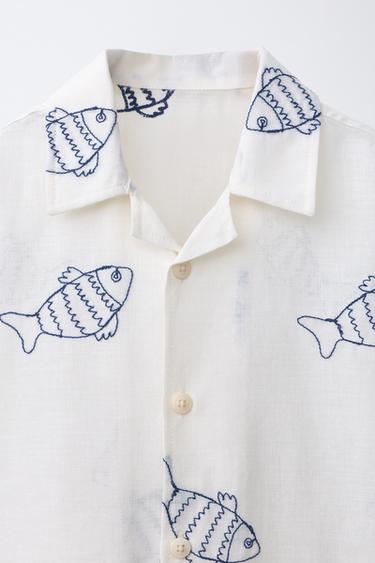CHEMISE BOWLING IMPRIMÉ POISSONS - Écru de Zara - Image 2