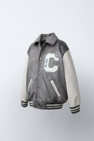 COMBINED SUEDE EFFECT BOMBER JACKET - Grey by Zara - Image 1