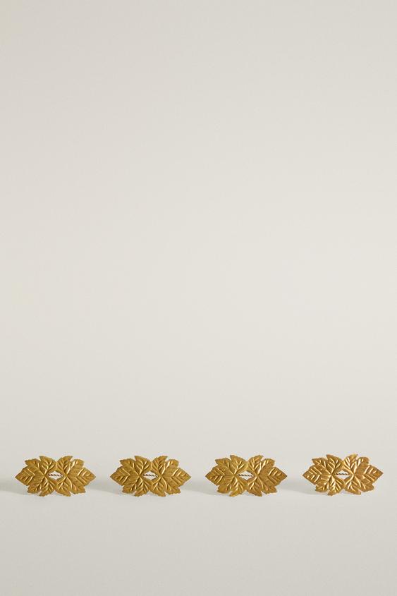 Zara CHRISTMAS LEAF NAPKIN HOLDER PACK (PACK OF 2) - Golden - Image 0