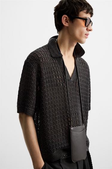 POLO EN MAILLE AJOURÉE - Charbon de Zara - Image 4