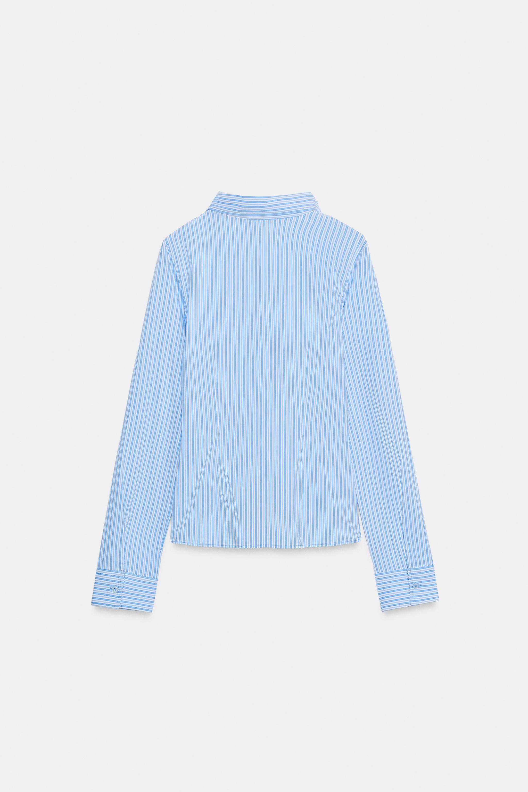 STRIPED POPLIN SHIRT — Blue/White