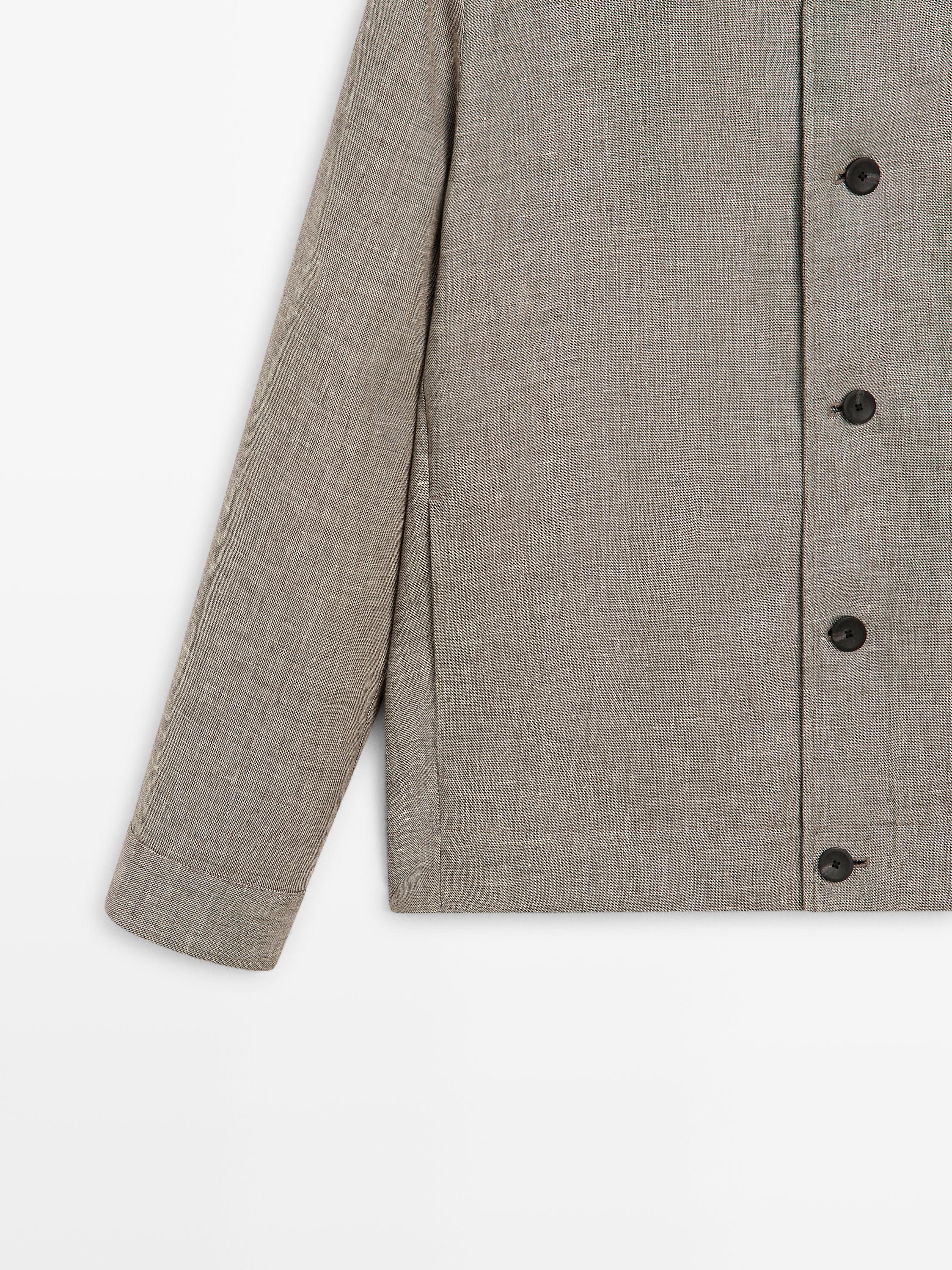 Linen blend bomber jacket with collar detail
