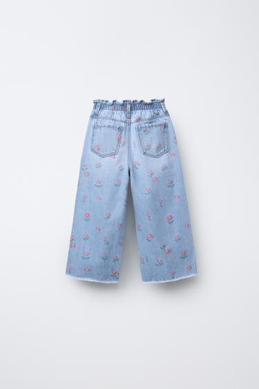 FLORAL PAPERBAG JEANS - Mid-blue by Zara - Image 1