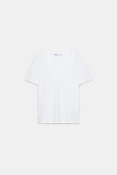 Zara V-NECK T-SHIRT - White
