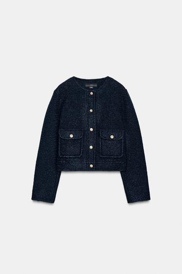 BOUCLÉ JACKET - Navy blue by Zara
