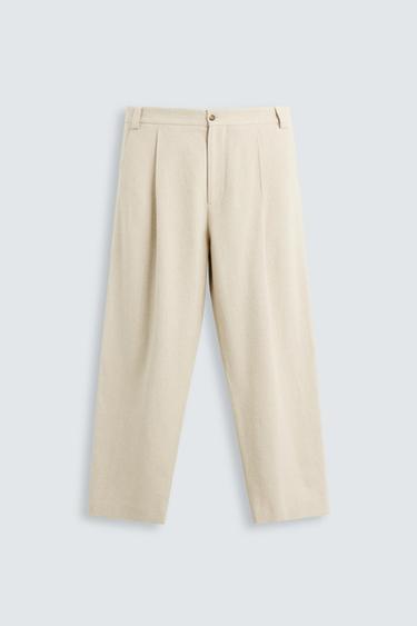 LINEN BLEND TEXTURED SUIT TROUSERS - Ecru / Beige by Zara