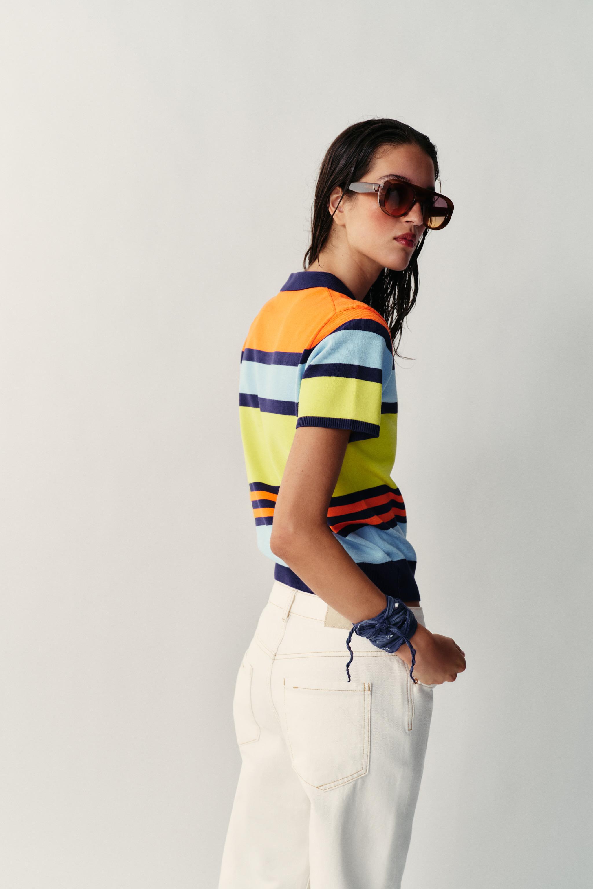 Zara Çizgili Triko Polo görsel 6